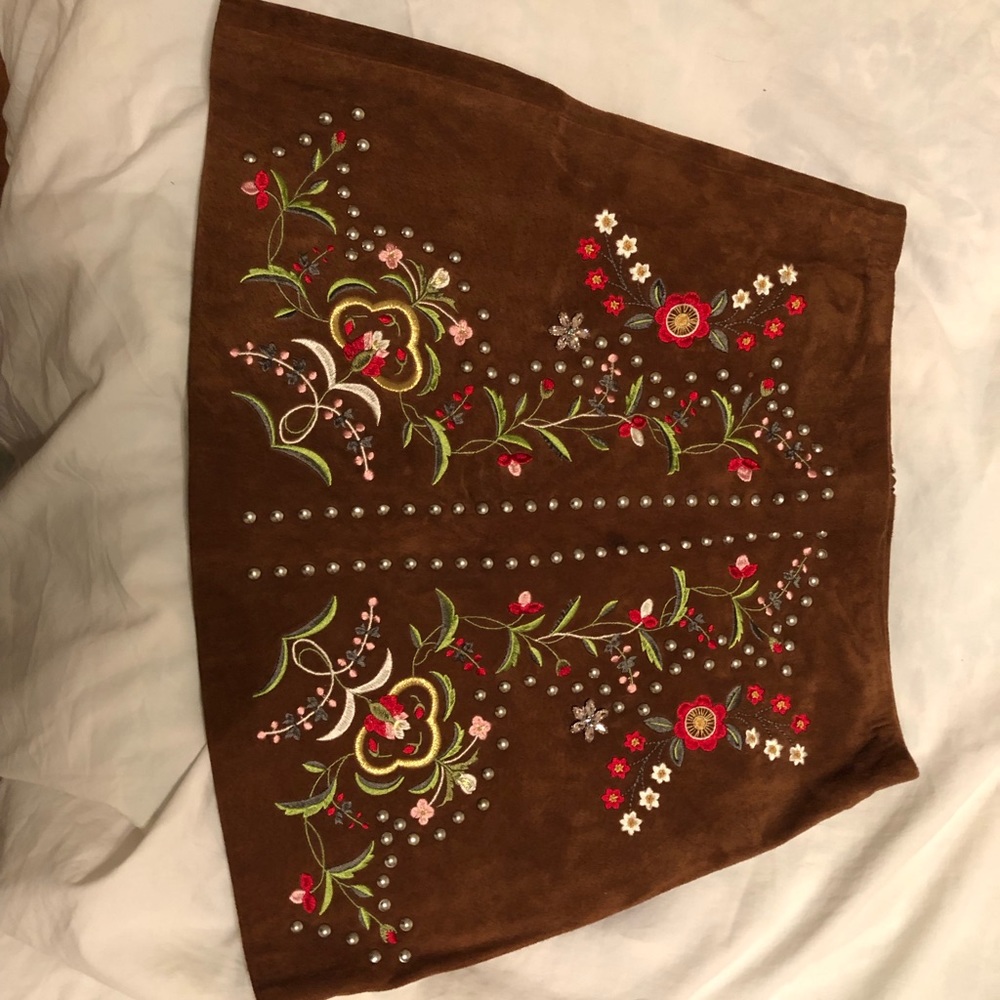 Zara embroidered suede skirt with jewels